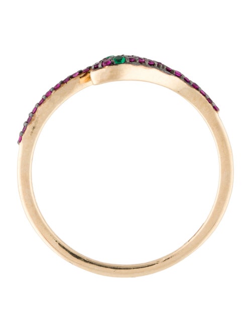 Jewelmak 14K Emerald & Ruby Snake Bypass Band