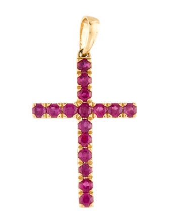 Jewelmak 14K Ruby Cross Pendant