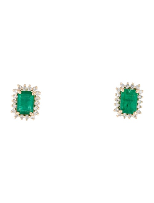 Jewelmak 14K Emerald & Diamond Stud Earrings