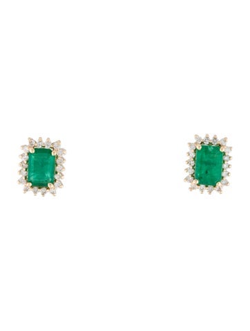 Jewelmak Stud 14K Emerald & Diamond Earrings