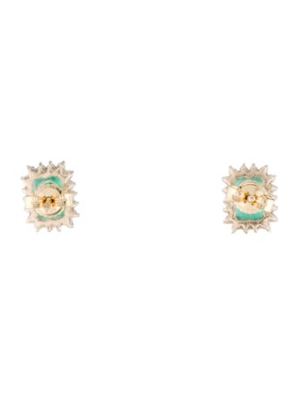 Jewelmak 14K Emerald & Diamond Stud Earrings