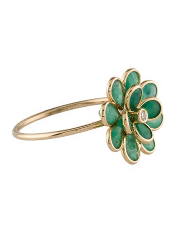 Jewelmak Cocktail Ring 18K 1.80ctw Emerald & Diamond Flower 6.5