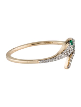 Jewelmak 14K Emerald & Diamond Snake Bypass Band