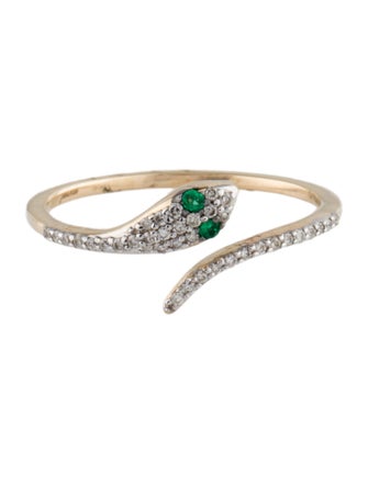 Jewelmak 14K Emerald & Diamond Snake Bypass Band