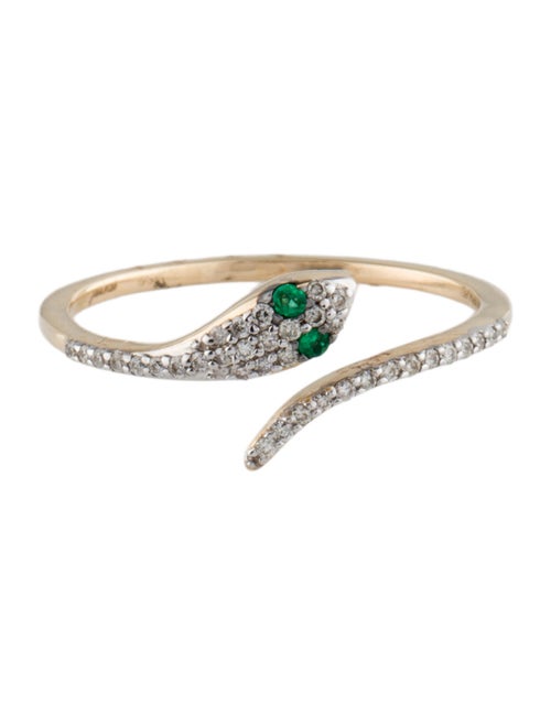 Jewelmak 14K Emerald & Diamond Snake Bypass Band