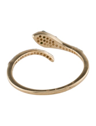 Jewelmak 14K Emerald & Diamond Snake Bypass Band