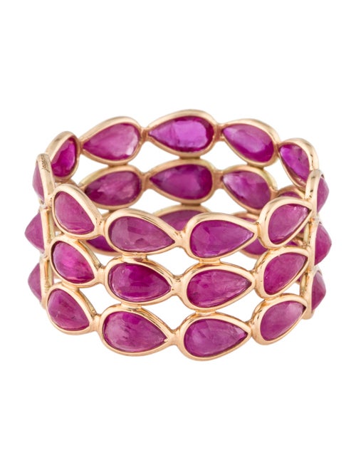 Jewelmak 14K Ruby Triple Row Band