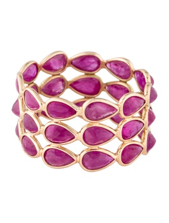 Jewelmak 14K Ruby Triple Row Band