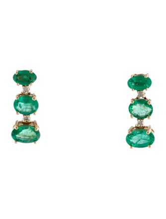 Jewelmak 14K 1.52ctw Emerald & Diamond Drop Earrings