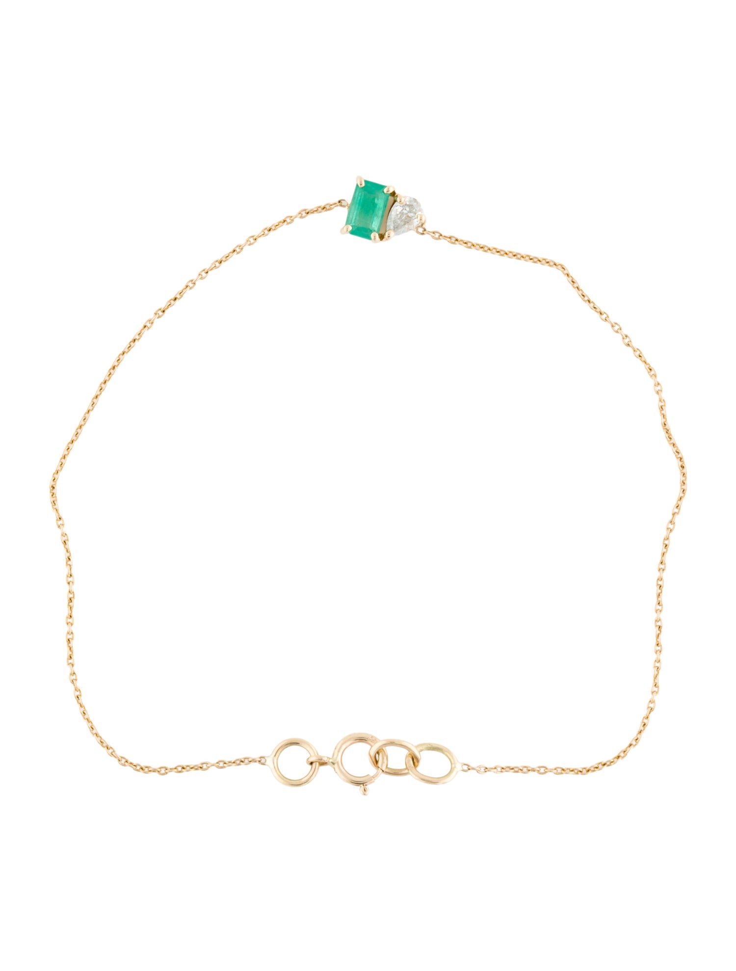 Jewelmak 14K Emerald & Diamond Station Chain Bracelet