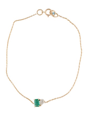 Jewelmak 14K Emerald & Diamond Station Bracelet