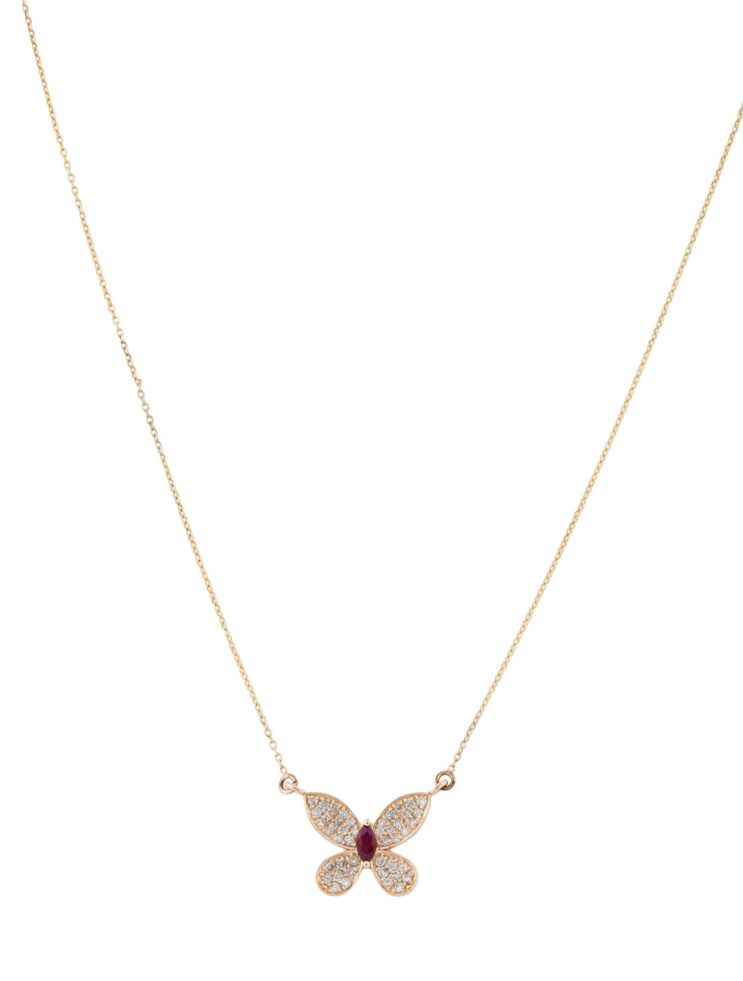 Jewelmak 14K Ruby & Diamond Butterfly Pendant Necklace
