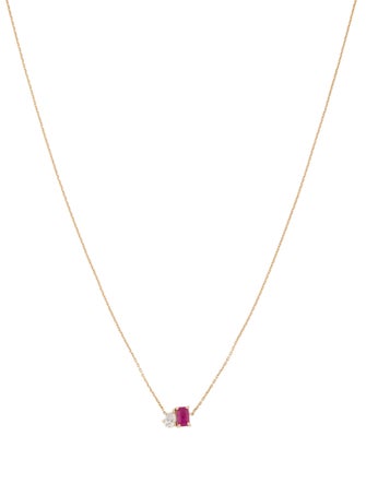 Jewelmak 14K Ruby & Diamond Two-Stone Pendant Necklace