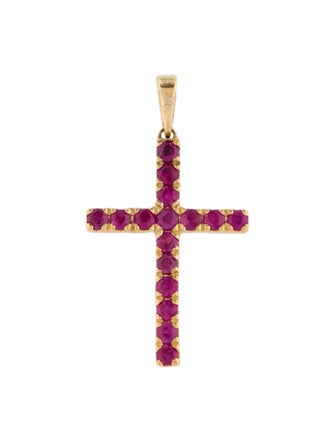Jewelmak 14K Ruby Cross Pendant