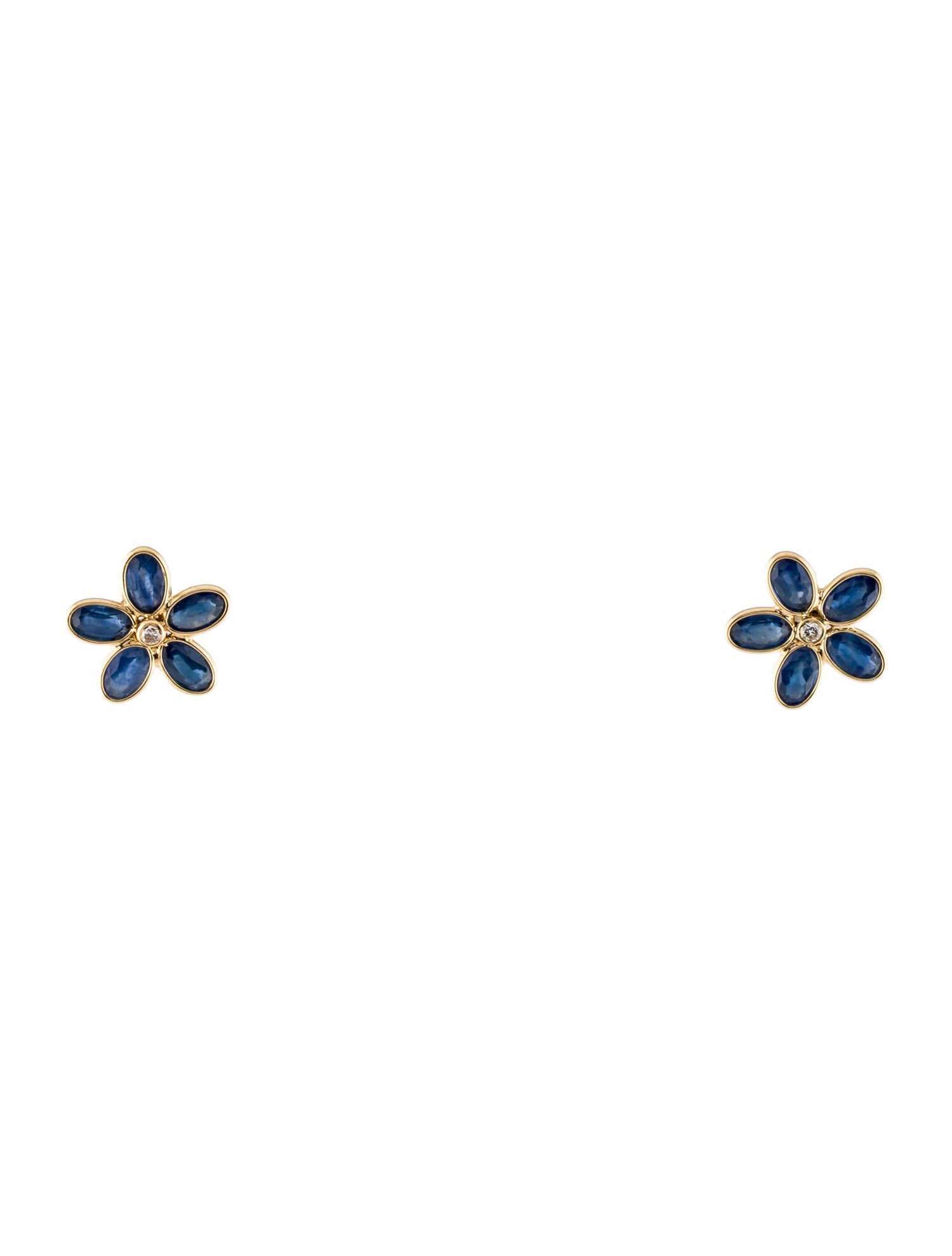 Jewelmak 18K 2.90ctw Sapphire & Diamond Flower Stud Earrings