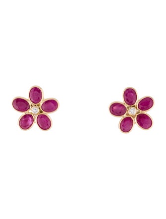 Jewelmak 18K 2.60ctw Ruby & Diamond Stud Earrings