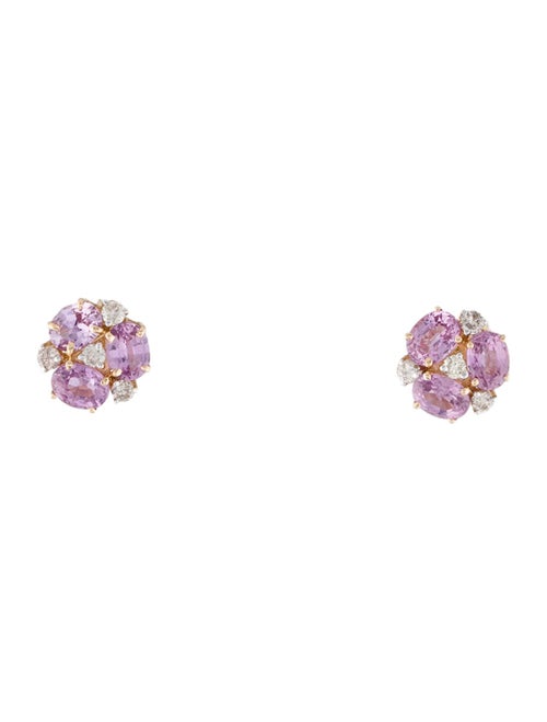 Jewelmak 14K 1.09ctw Sapphire & Diamond Cluster Stud Earrings