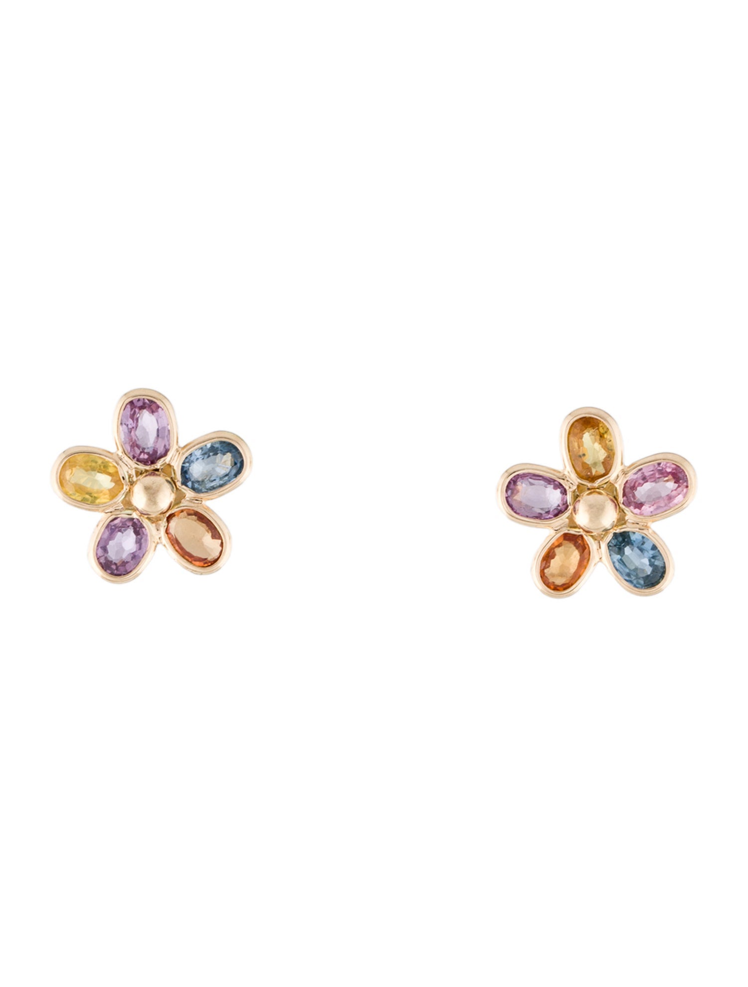 Jewelmak 14K Multi Sapphire Flower Stud Earrings
