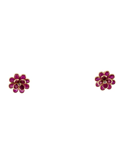 Jewelmak 18K 5.11ctw Ruby & Diamond Flower Stud Earrings
