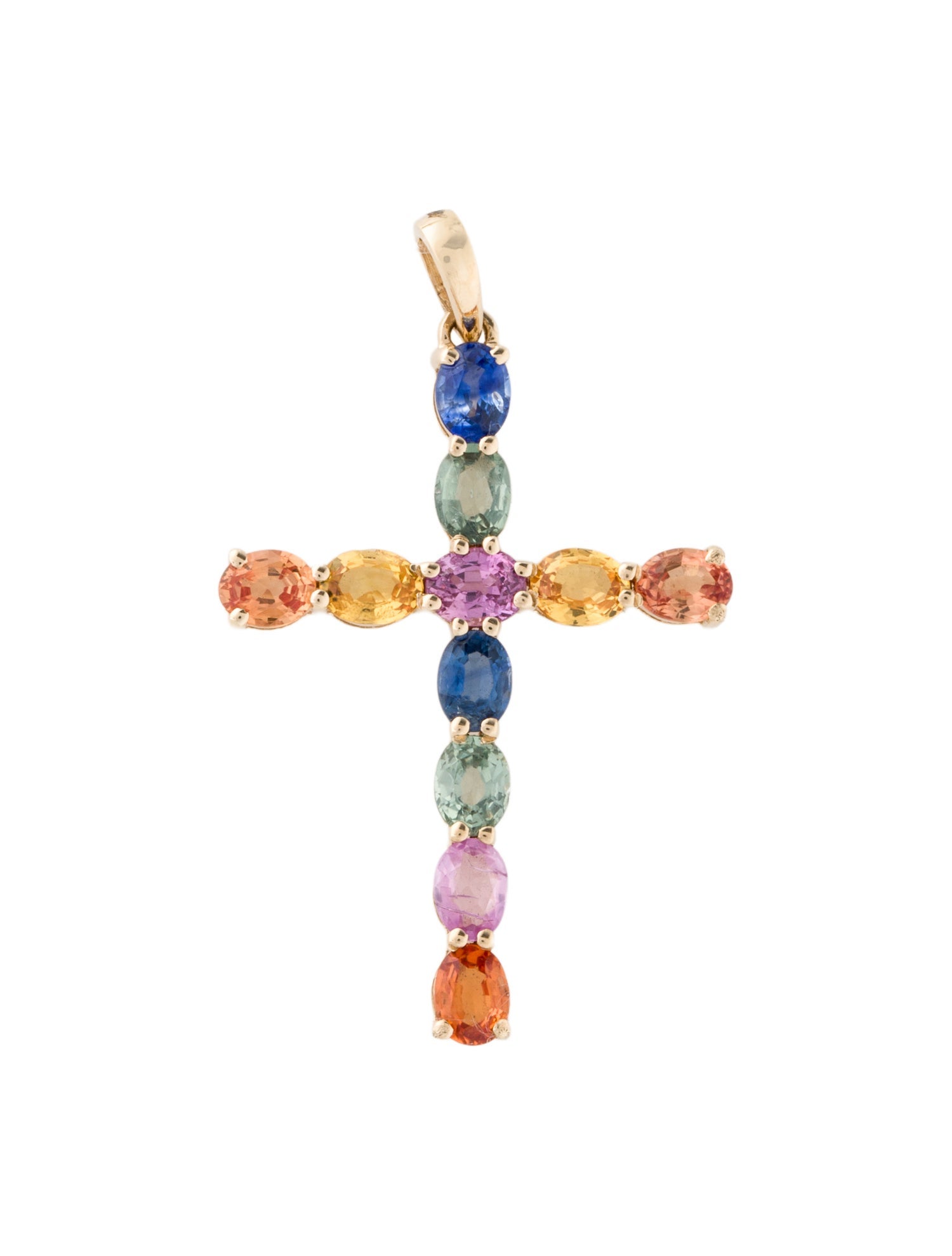 Jewelmak 14K Multi-stone Sapphire Cross Pendant