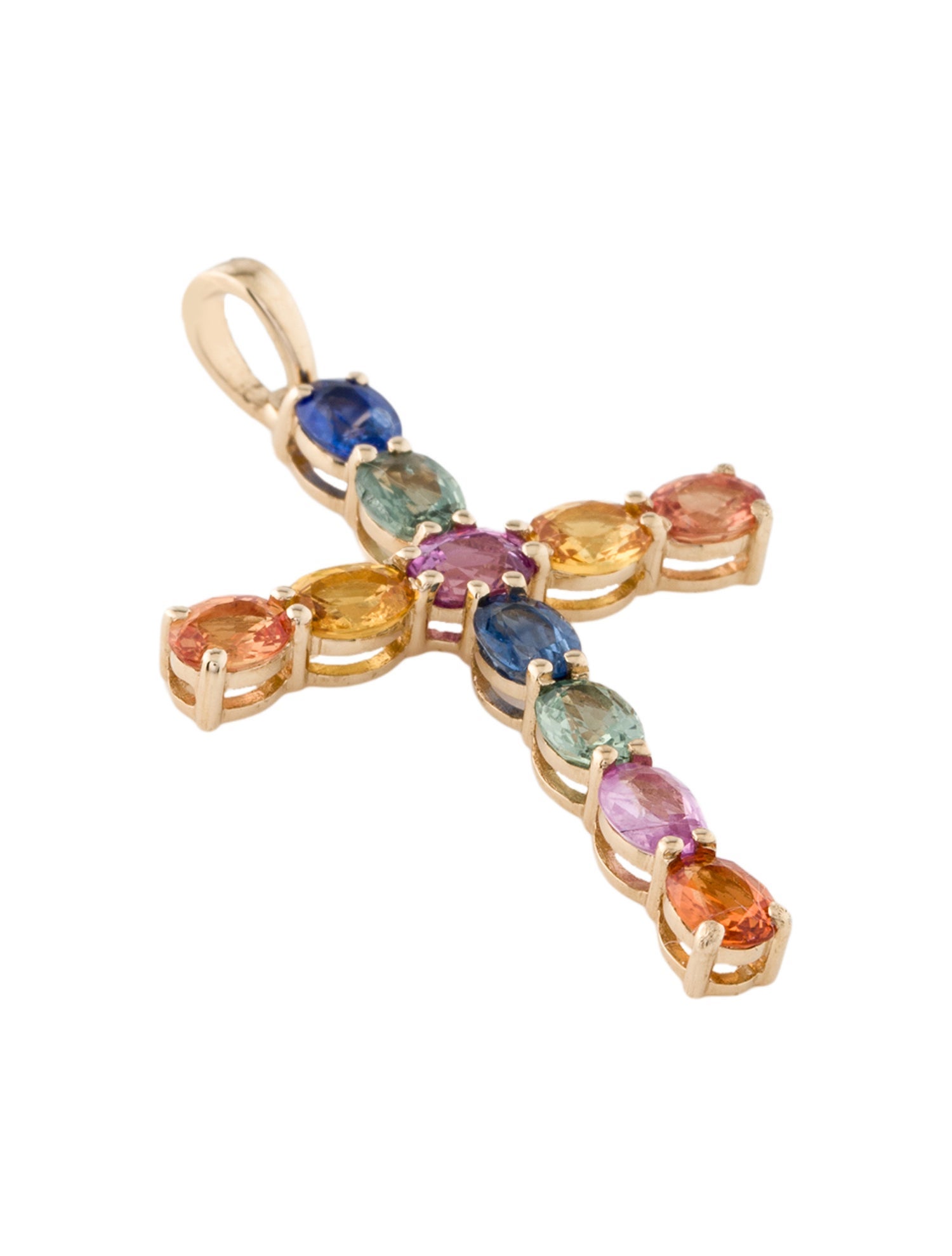Jewelmak 14K Multi-stone Sapphire Cross Pendant