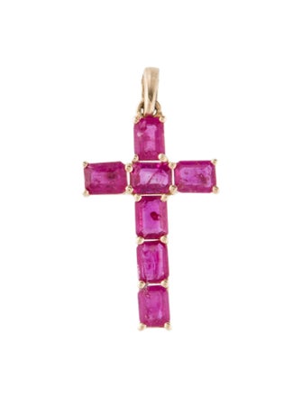 Jewelmak 14K 1.33ctw Ruby Cross Pendant