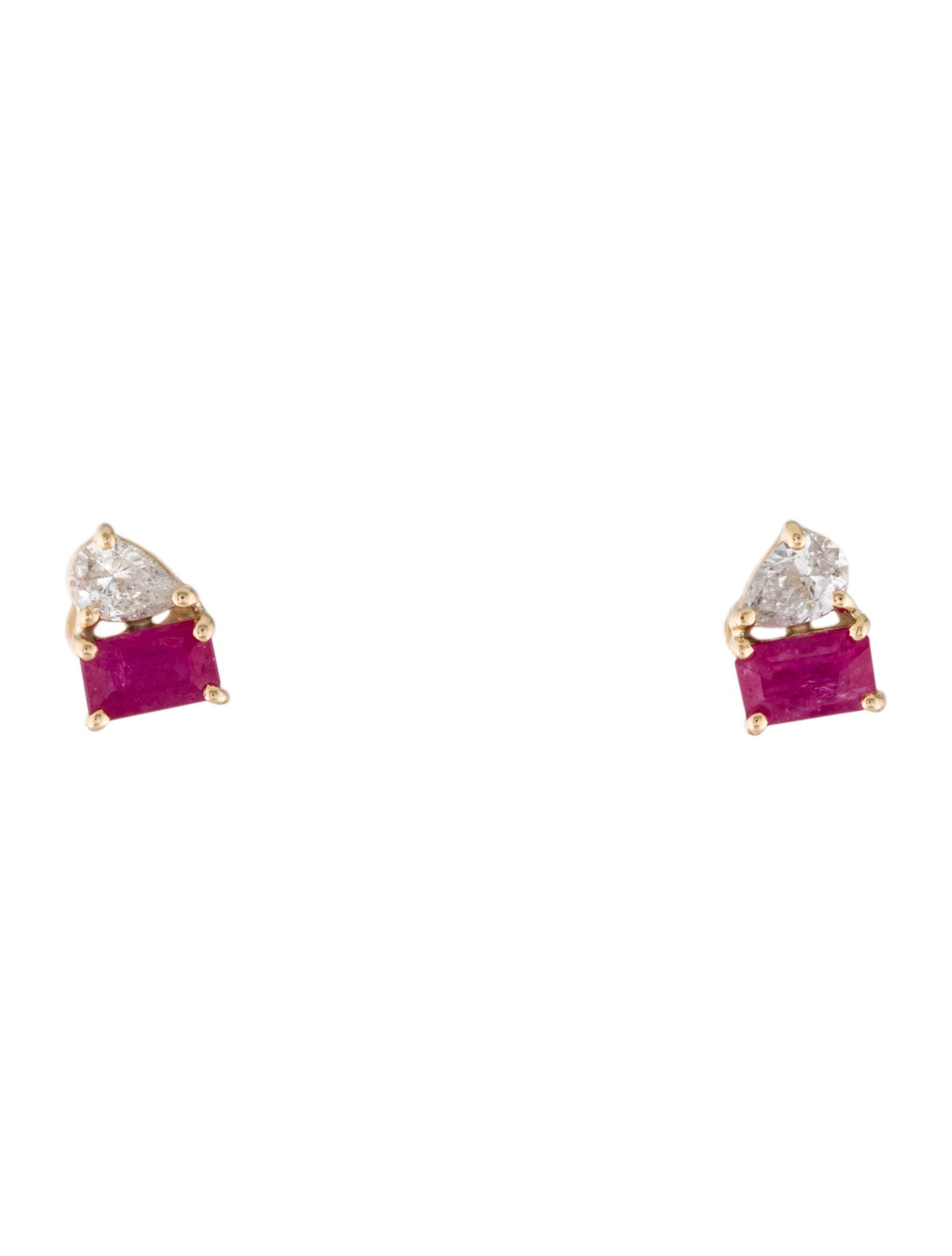 Jewelmak 14K Ruby & Diamond Stud Earrings