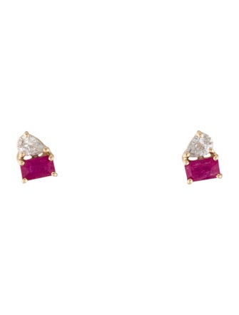 Jewelmak 14K Ruby & Diamond Stud Earrings