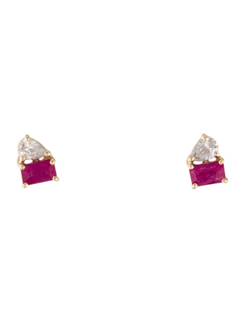 Jewelmak 14K Ruby & Diamond Stud Earrings