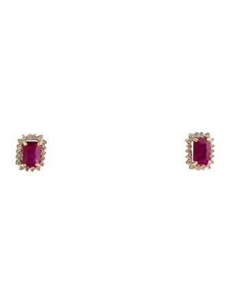 Jewelmak 14K 1.23ctw Ruby & Diamond Stud Earrings