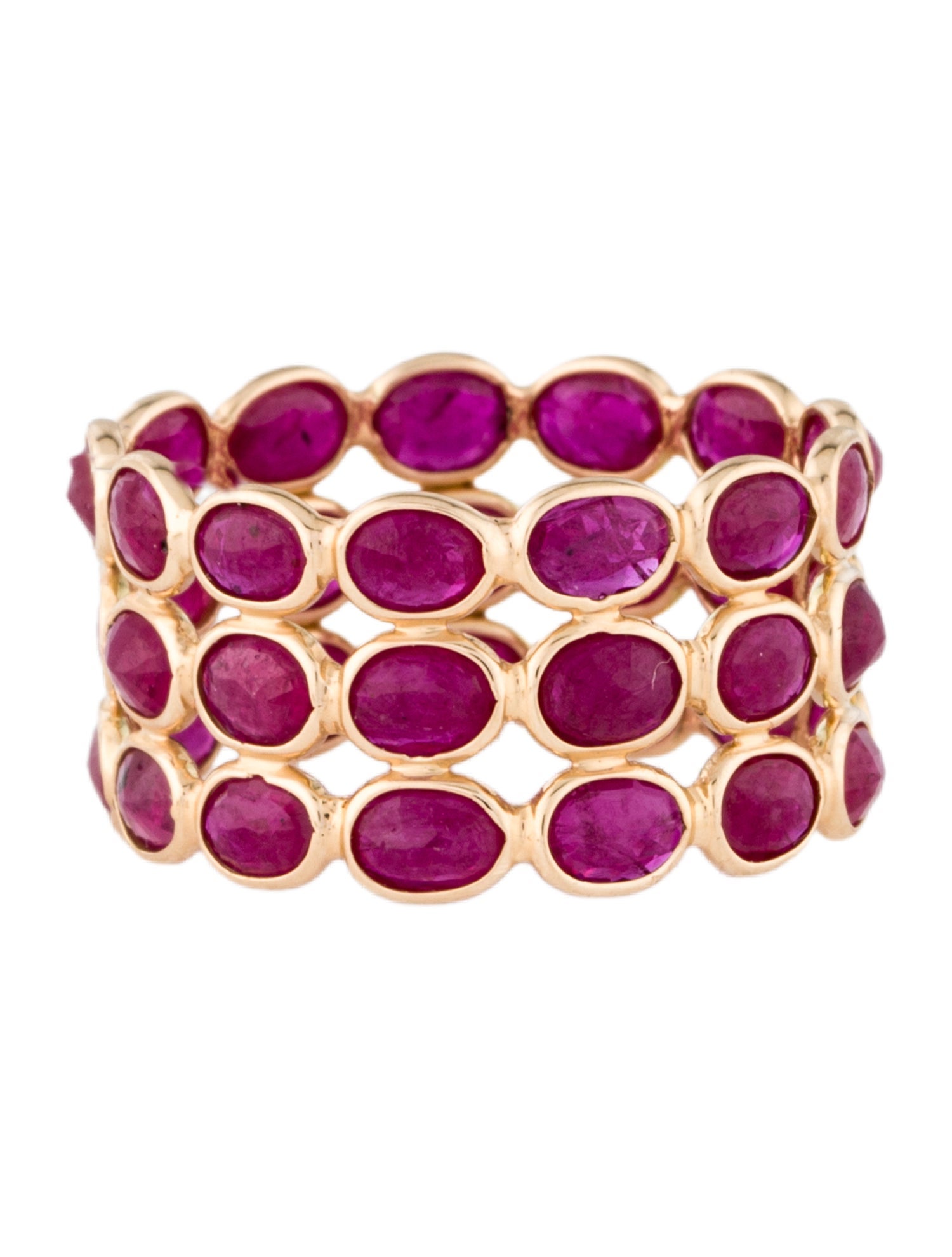 Jewelmak 14K 4.68ctw Ruby Oval Triple Row Wide Band