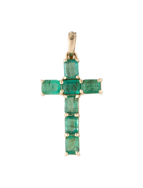 Jewelmak 14K 1.42ctw Emerald Cross Pendant