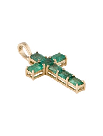 Jewelmak 14K 1.42ctw Emerald Cross Pendant