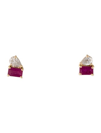 Jewelmak 14K Diamond & Ruby Stud Earrings
