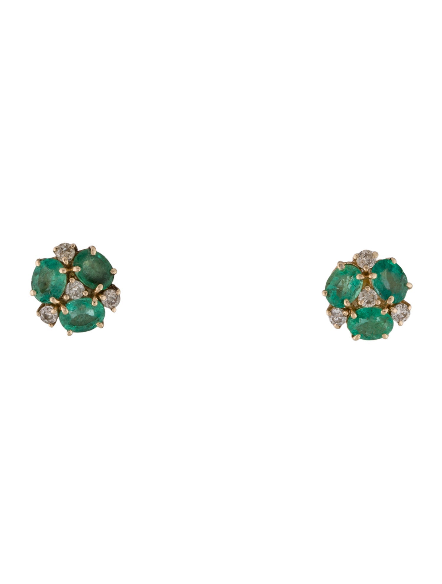Jewelmak 14K Emerald & Diamond Cluster Earrings