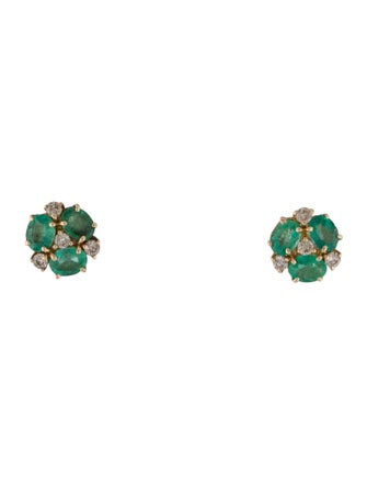 Jewelmak 14K Emerald & Diamond Cluster Earrings