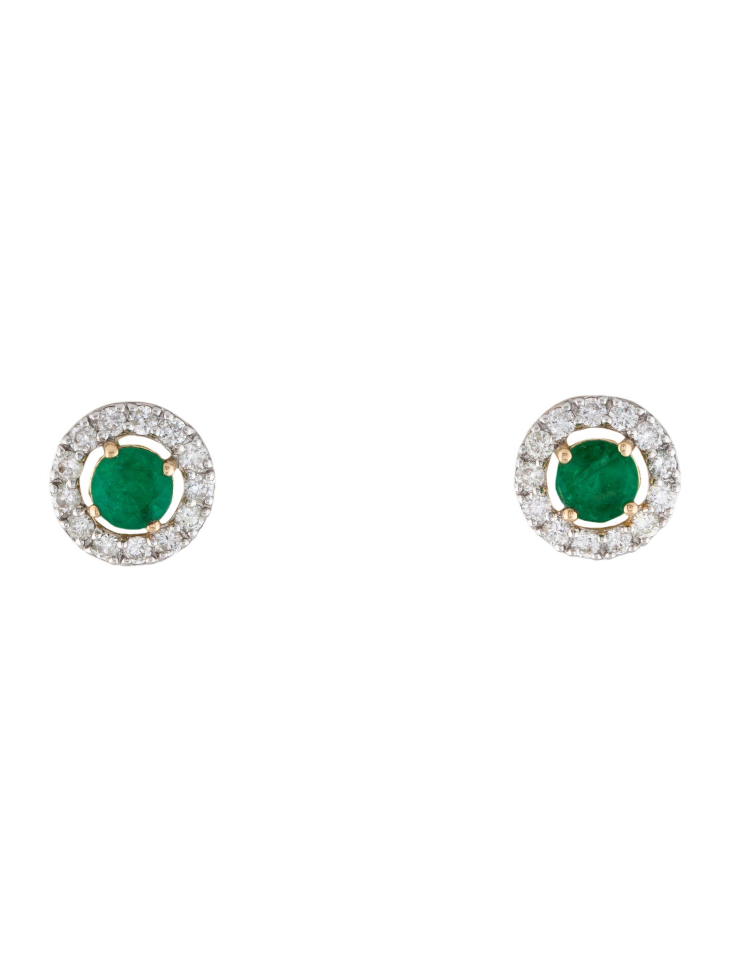 Jewelmak 18K Emerald & Diamond Stud Earrings