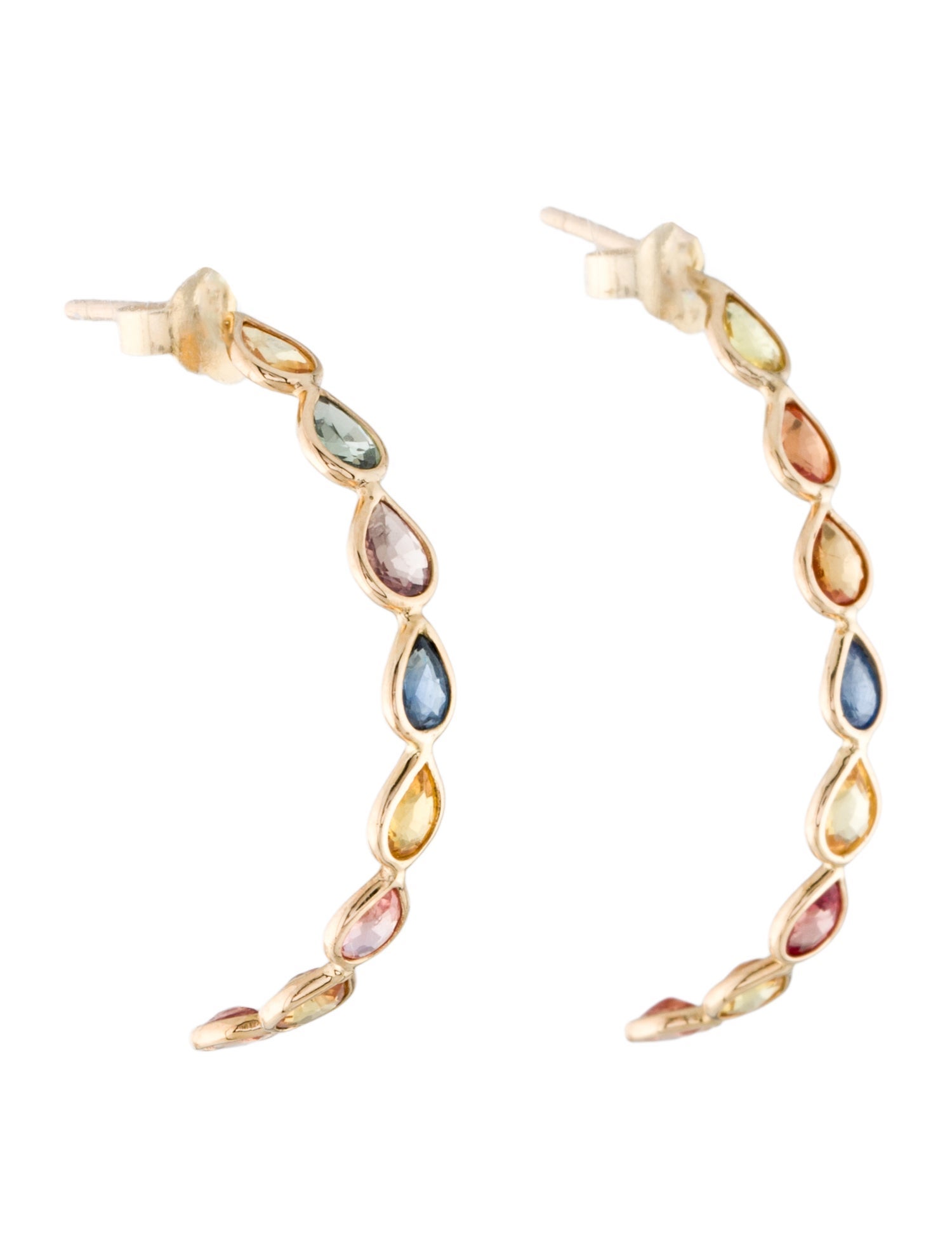 Jewelmak 14K 2.53ctw Multi-Color Sapphire Half Hoop Earrings