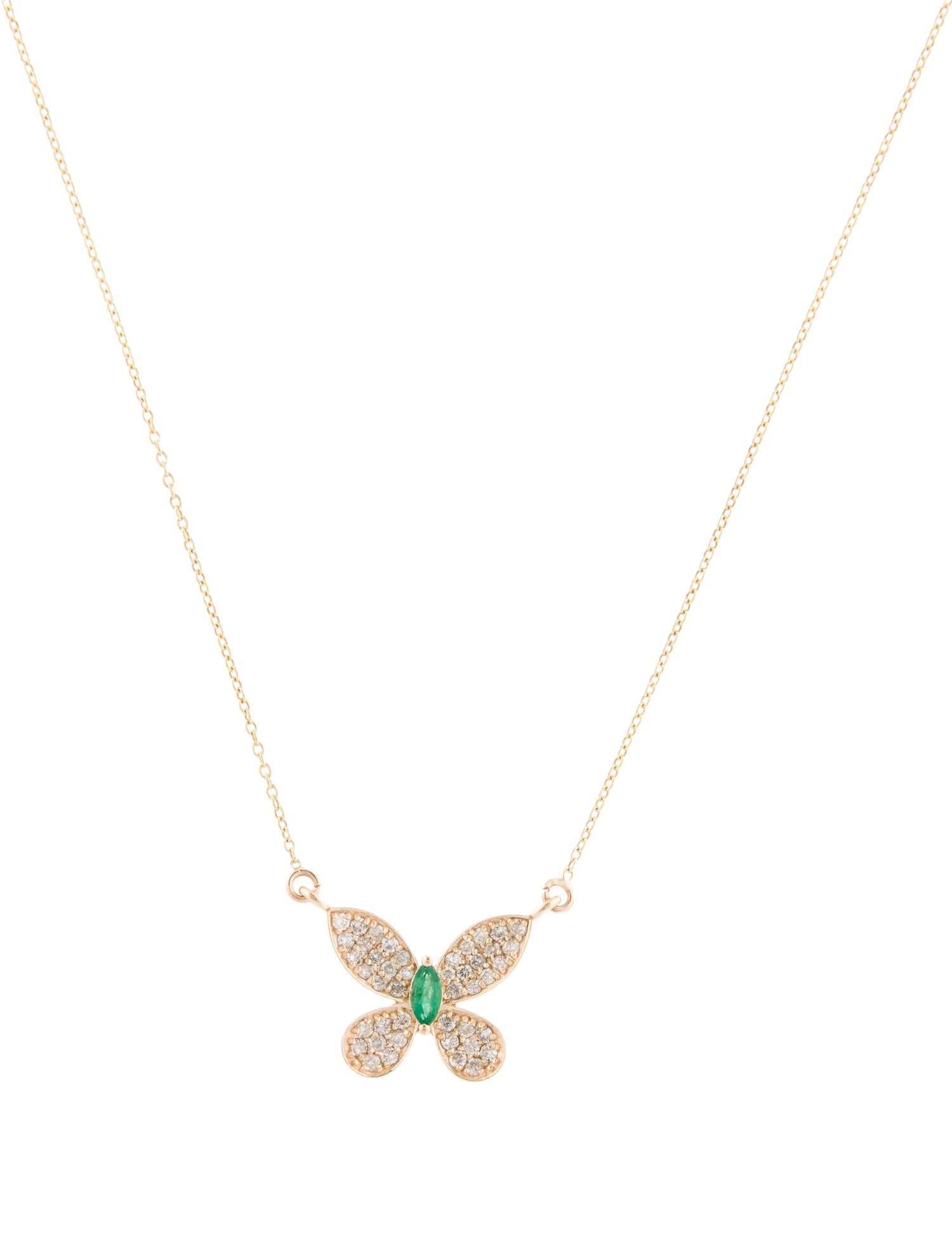 Jewelmak 14K Emerald & Diamond Butterfly Pendant Necklace