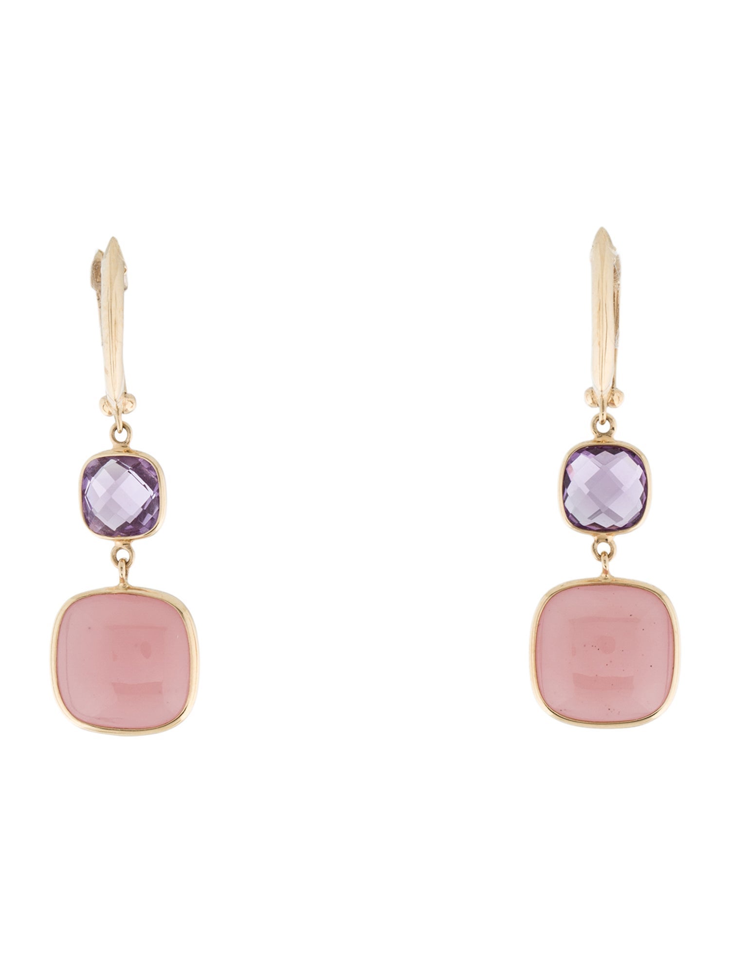 Jewelmak 14K Amethyst & Rose Quartz Drop Earrings