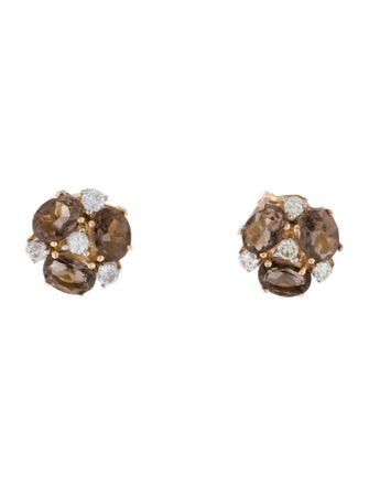 Jewelmak 14K Topaz & Diamond Stud Earrings