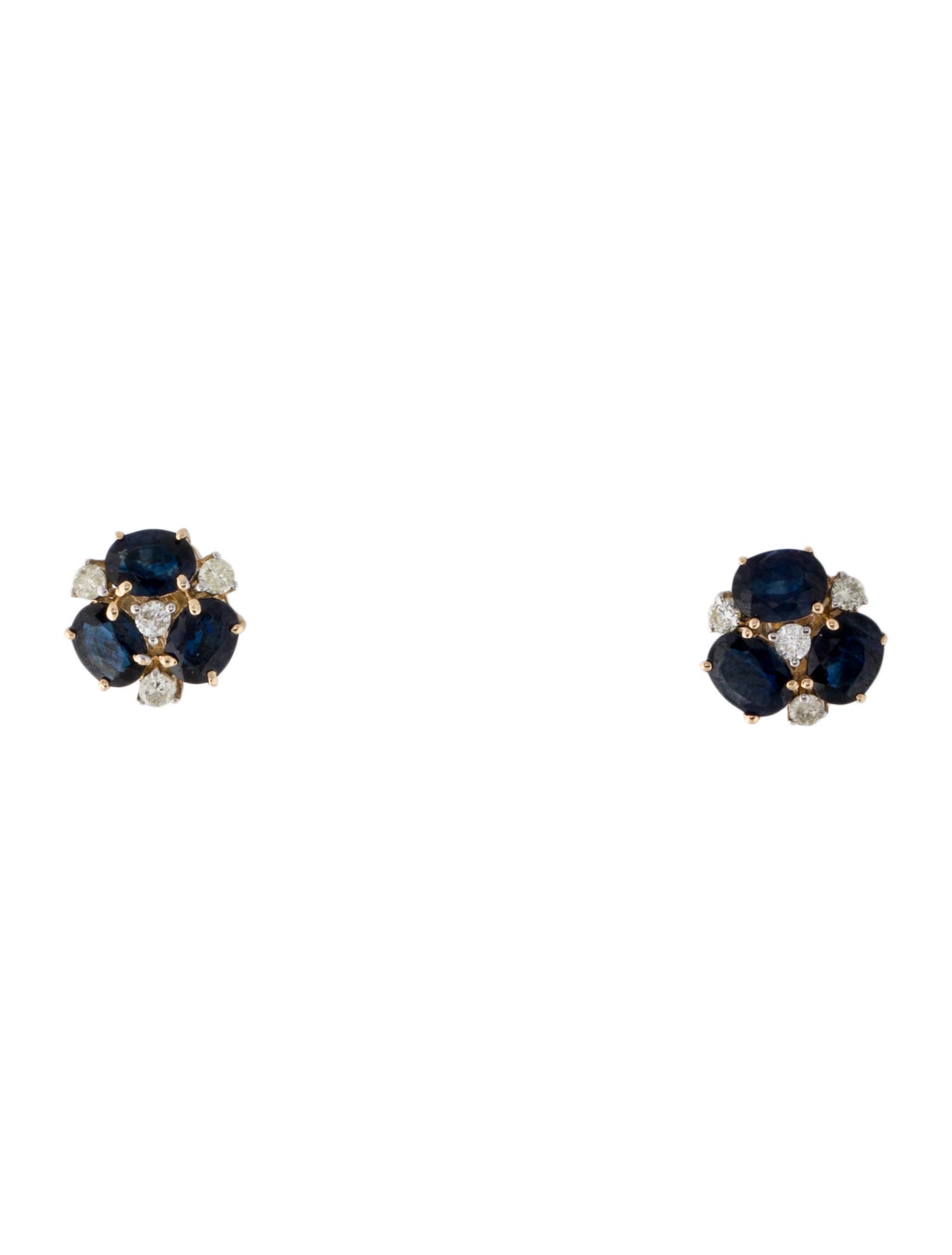 Jewelmak 14K Sapphire & Diamond Flower Cluster Stud Earrings