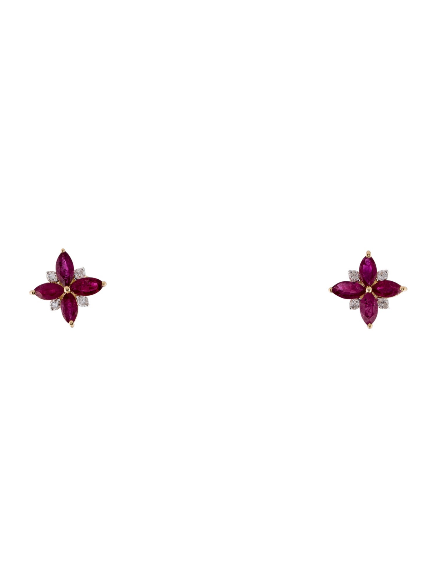Jewelmak 14K Glass-Filled Ruby & Diamond Stud Earrings