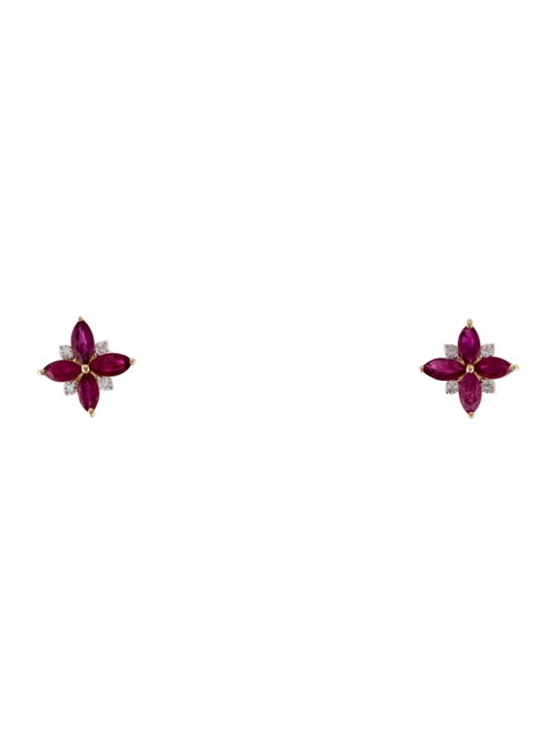 Jewelmak 14K Glass-Filled Ruby & Diamond Stud Earrings