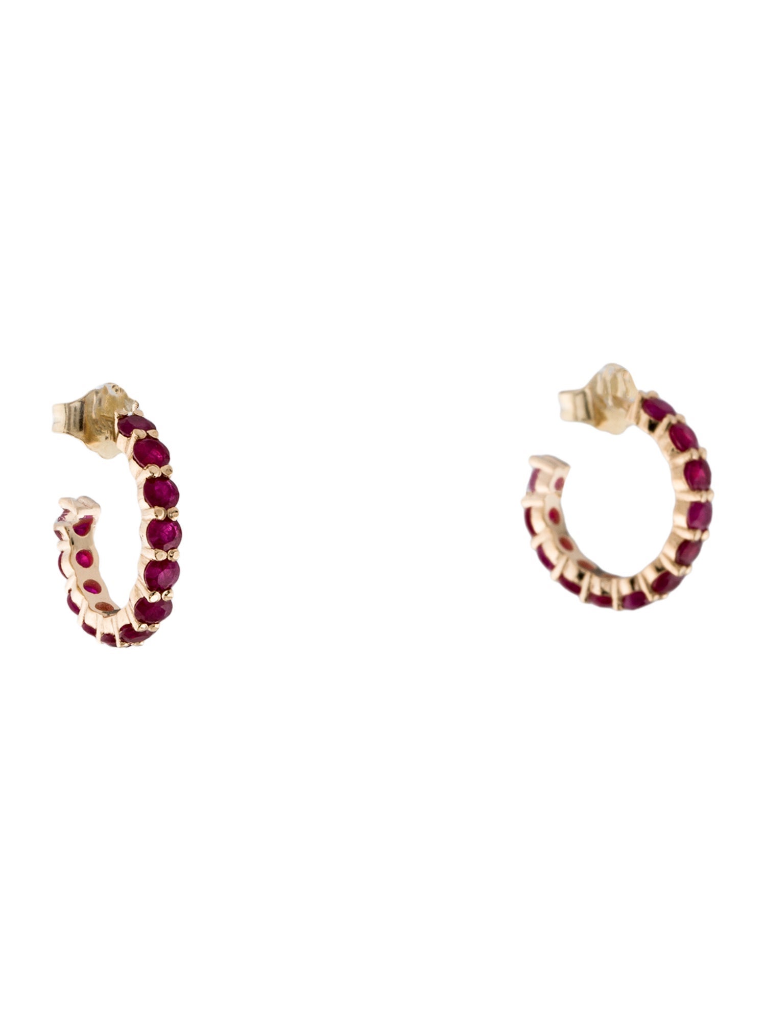 Jewelmak 14K 1.17ctw Glass Filled Ruby Hoop Earrings
