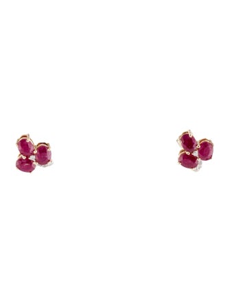 Jewelmak 14K 1.47ctw Glass-Filled Ruby & Diamond Stud Earrings
