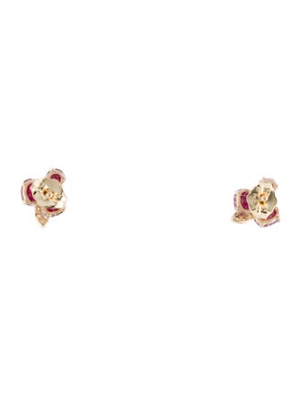 Jewelmak 14K 1.47ctw Glass-Filled Ruby & Diamond Stud Earrings