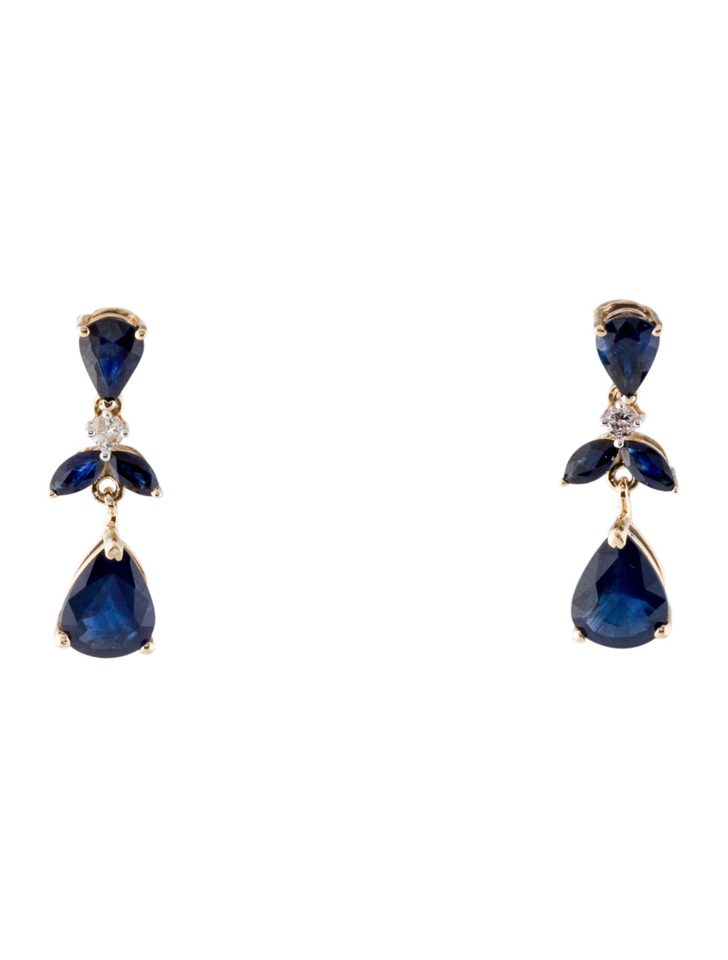 Jewelmak 14K 3.31ctw Sapphire & Diamond Drop Earrings