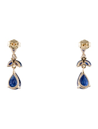 Jewelmak 14K 3.31ctw Sapphire & Diamond Drop Earrings