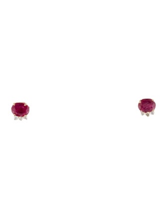 Jewelmak 14K Ruby & Diamond Stud Earrings